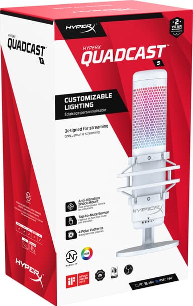 HyperX QuadCast S mikrofon (hvit)