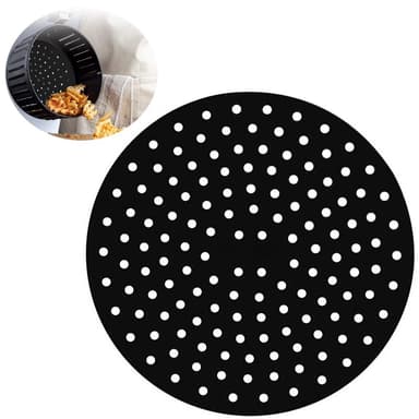Gjenbrukbar Air Fryer Liner Silikon Svart Rund 20,2x20,2 cm