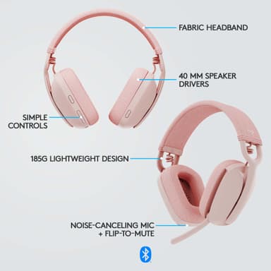 Logitech Zone Vibe 100 trådløst headset (rose)