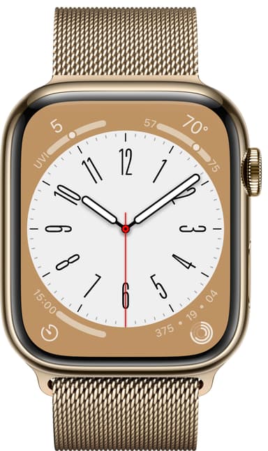 Apple Watch Series 8 45mm Cellular (rustfritt stål i gull/ gull milanese-reim)