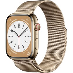 Apple Watch Series 8 45mm Cellular (rustfritt stål i gull/ gull milanese-reim)