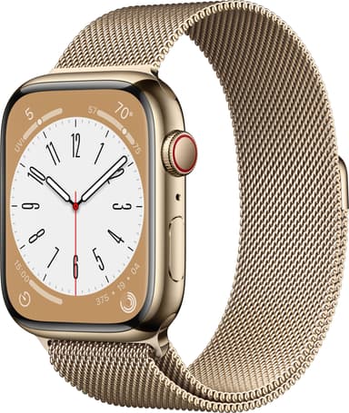 Apple Watch Series 8 45mm Cellular (rustfritt stål i gull/ gull milanese-reim)