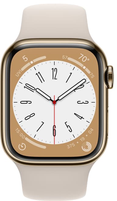 Apple Watch Series 8 41mm Cellular (rustfritt stål i gull / stjerneskinn sportsreim)