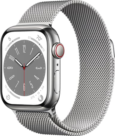Apple Watch Series 8 41mm Cellular (rustfritt stål i sølv / sølv milanese-reim)