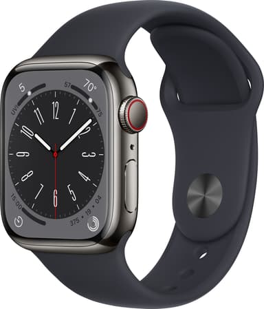 Apple Watch Series 8 41mm Cellular (rustfritt stål i grafitt/ midnatt sportsreim)