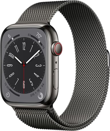 Apple Watch Series 8 45mm Cellular (rustfritt stål i grafitt/ grafitt milanese-reim)