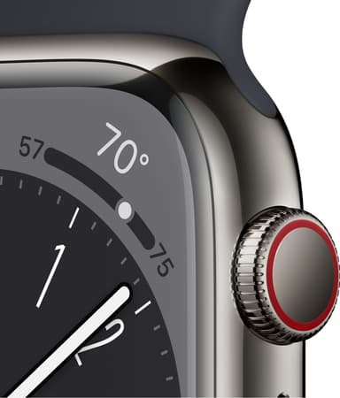 Apple Watch Series 8 41mm Cellular (rustfritt stål i grafitt/ midnatt sportsreim)