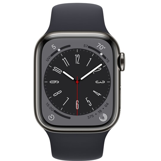 Apple Watch Series 8 41mm Cellular (rustfritt stål i grafitt/ midnatt sportsreim)