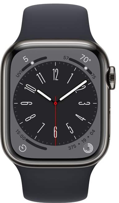 Apple Watch Series 8 41mm Cellular (rustfritt stål i grafitt/ midnatt sportsreim)