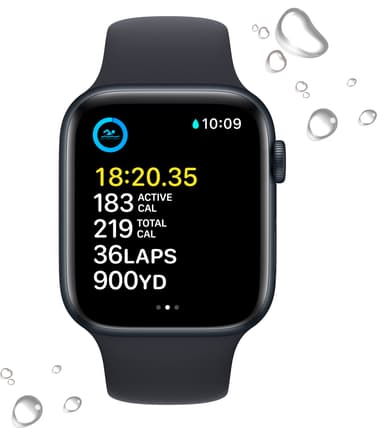 Apple Watch SE 2nd Gen 44 mm GPS (Midnatt Alu/Midnatt sportsreim)
