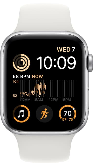Apple Watch SE 2nd Gen 44 mm GPS (Sølv Alu/Hvit sportsreim)