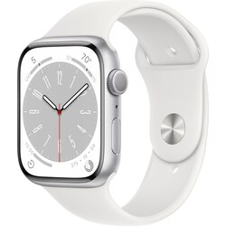Apple Watch Series 8 45mm GPS (sølv alu / hvit sportsreim)