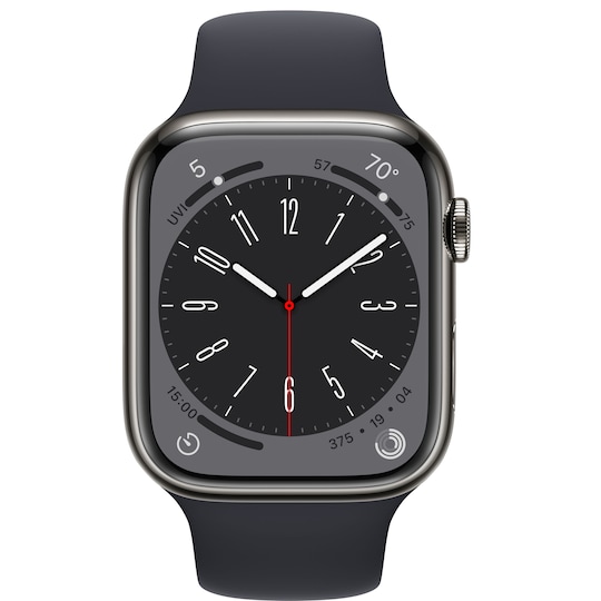 Apple Watch Series 8 45mm Cellular (rustfritt stål i grafitt/ midnatt sportsreim)