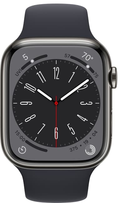 Apple Watch Series 8 45mm Cellular (rustfritt stål i grafitt/ midnatt sportsreim)