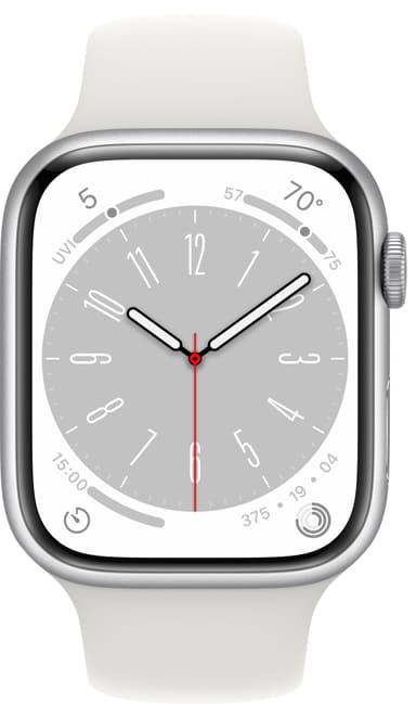 Apple Watch Series 8 45mm Cellular (sølv alu / hvit sportsreim)