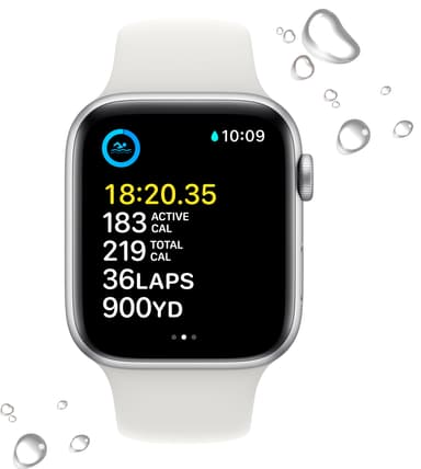 Apple Watch SE 2nd Gen 44 mm GPS (Sølv Alu/Hvit sportsreim)