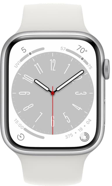 Apple Watch Series 8 45mm GPS (sølv alu / hvit sportsreim)