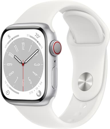 Apple Watch Series 8 41mm Cellular (sølv alu / hvit sportsreim)