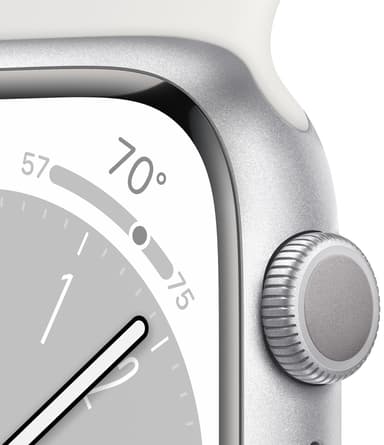 Apple Watch Series 8 45mm GPS (sølv alu / hvit sportsreim)