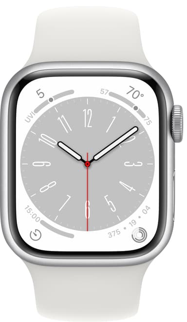 Apple Watch Series 8 41mm GPS (sølv alu / hvit sportsreim)