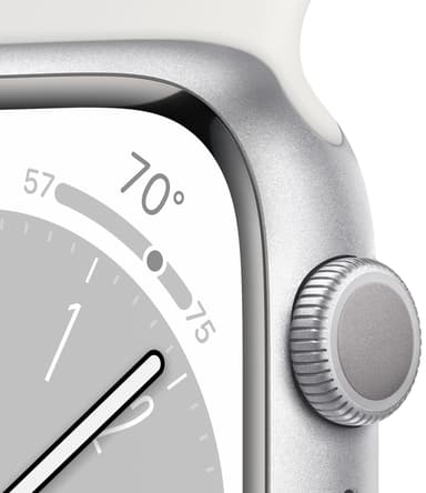 Apple Watch Series 8 41mm GPS (sølv alu / hvit sportsreim)