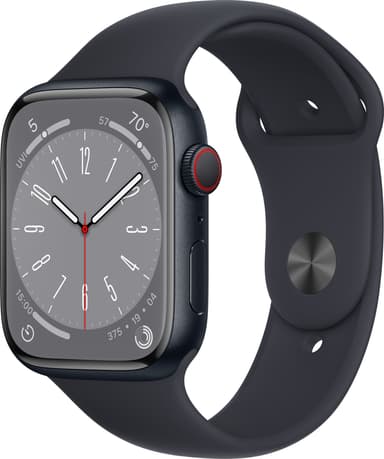 Apple Watch Series 8 45mm Cellular (midnatt alu / midnatt sportsreim)