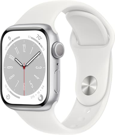 Apple Watch Series 8 41mm GPS (sølv alu / hvit sportsreim)