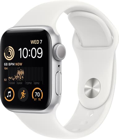 Apple Watch SE 2nd Gen 40 mm GPS (Sølv Alu/Hvit sportsreim)