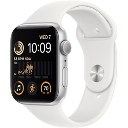 Apple Watch SE 2nd Gen 44 mm GPS (Sølv Alu/Hvit sportsreim)