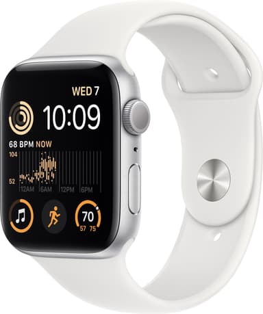 Apple Watch SE 2nd Gen 44 mm GPS (Sølv Alu/Hvit sportsreim)