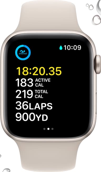 Apple Watch SE 2nd Gen 44 mm GPS (Stjerneskinn Alu/Stjerneskinn sportsreim)