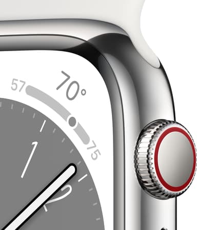 Apple Watch Series 8 41mm Cellular (rustfritt stål i sølv / hvit sportsreim)