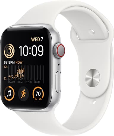 Apple Watch SE 2nd Gen 44 mm LTE (Sølv Alu/Hvit sportsreim)