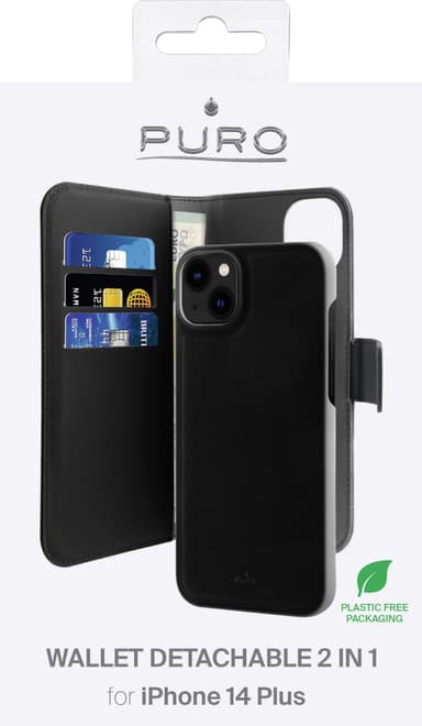 Puro 2in1 lommebok til iPhone 14 Plus (sort)