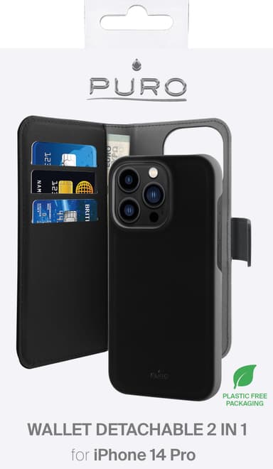Puro 2in1 lommebok til iPhone 14 Pro (sort)