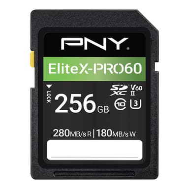 PNY 256GB EliteX-PRO60 Class 10 U3 V60 UHS-II SD Flash Memory Cards