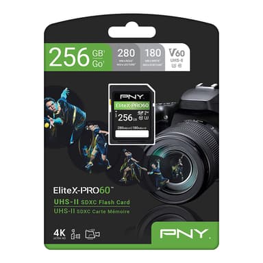 PNY 256GB EliteX-PRO60 Class 10 U3 V60 UHS-II SD Flash Memory Cards