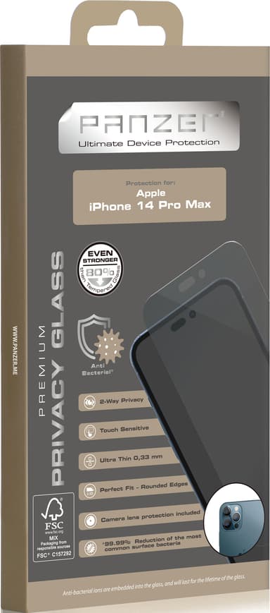 Panzer privacy screen protector for iPhone 14 Pro Max (sort)