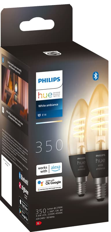 Philips Hue WA 4,6W filamentpære E14 (2-pakning)