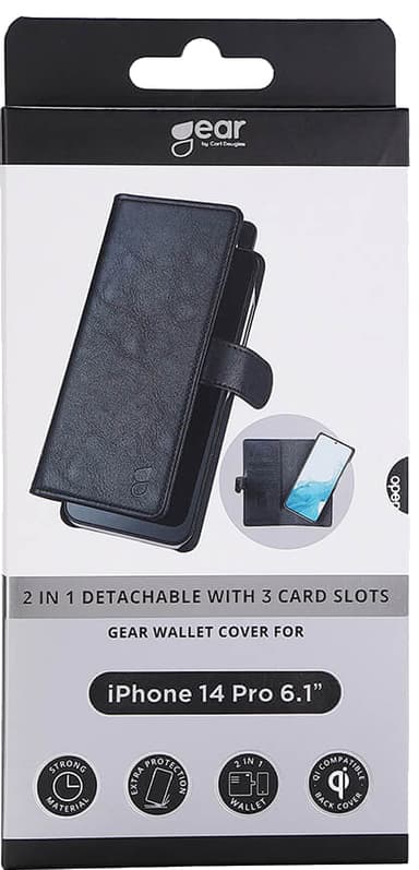 Gear 2in1 iPhone 14 Pro lommebokdeksel (sort)