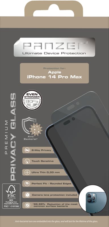 Panzer privacy screen protector for iPhone 14 Pro Max (sort)