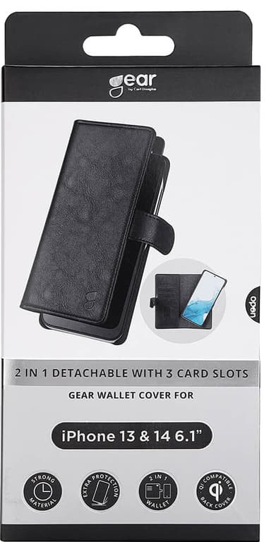 Gear 2in1 iPhone 14 lommebokdeksel (sort)
