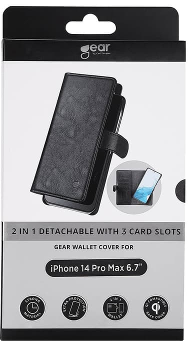 Gear 2in1 iPhone 14 Pro Max lommebokdeksel (sort)