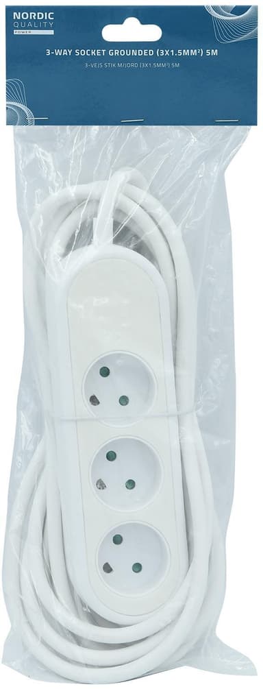 Nordic Quality Power 3-veis stikkontakt jordet (D), 5m