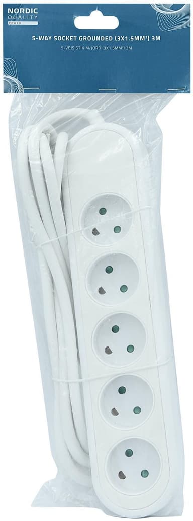 Nordic Quality Power 5-veis stikkontakt jordet (D), 3m