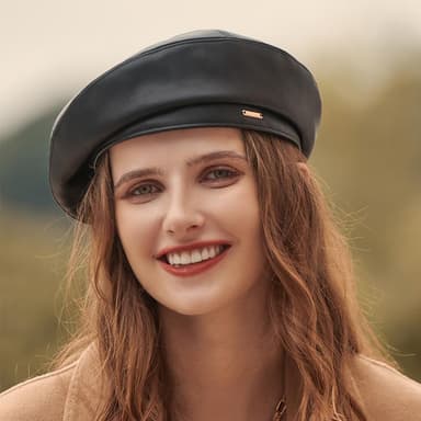 Fransk beret PU-skinn One Size (55-58) Svart