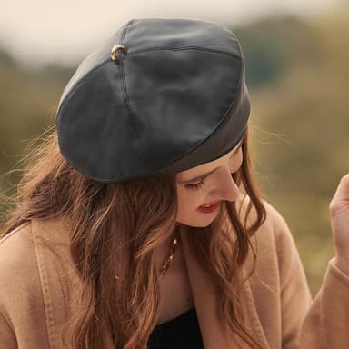 Fransk beret PU-skinn One Size (55-58) Svart