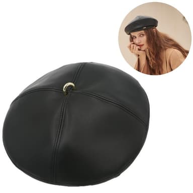 Fransk beret PU-skinn One Size (55-58) Svart