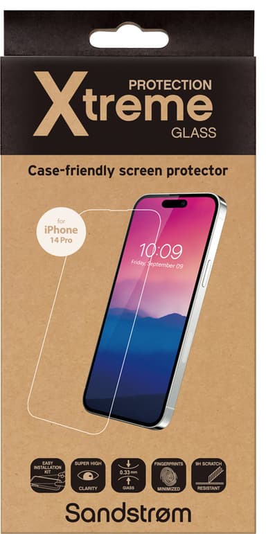 Sandstrøm Flat Glass skjermbeskytter til iPhone 14 Pro