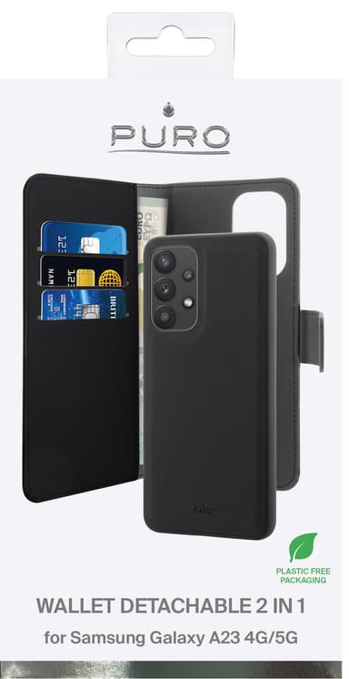 Puro 2-i-1 lommebokdeksel til Samsung Galaxy A23 4G/5G (sort)
